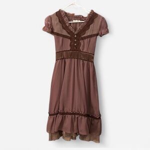 Chic Mauve Midi Dress with Lace Accents